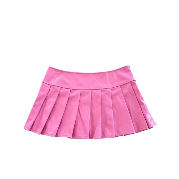 Women Pink Faux Leather Pleated Mini Skirts Size L - NWOT - Picture 3 of 8